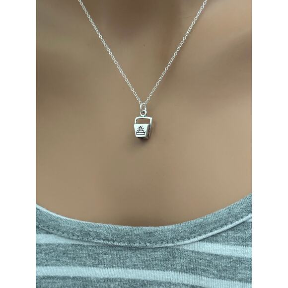Sterling Silver Oxidized 3D Take Out Chinese Box Necklace - Picture 1 of 7